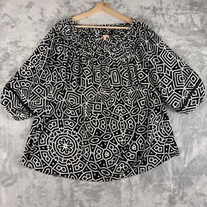 Gibson Latimer Black White GEO STRIPE Tunic Top Women's Size 2X Plus Size
